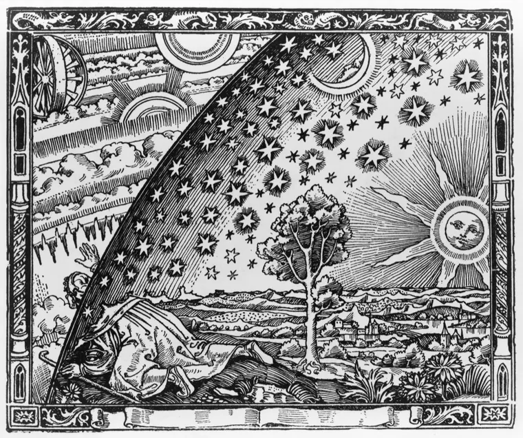 The Flammarion engraving, a man peering beyond the edge of the sky